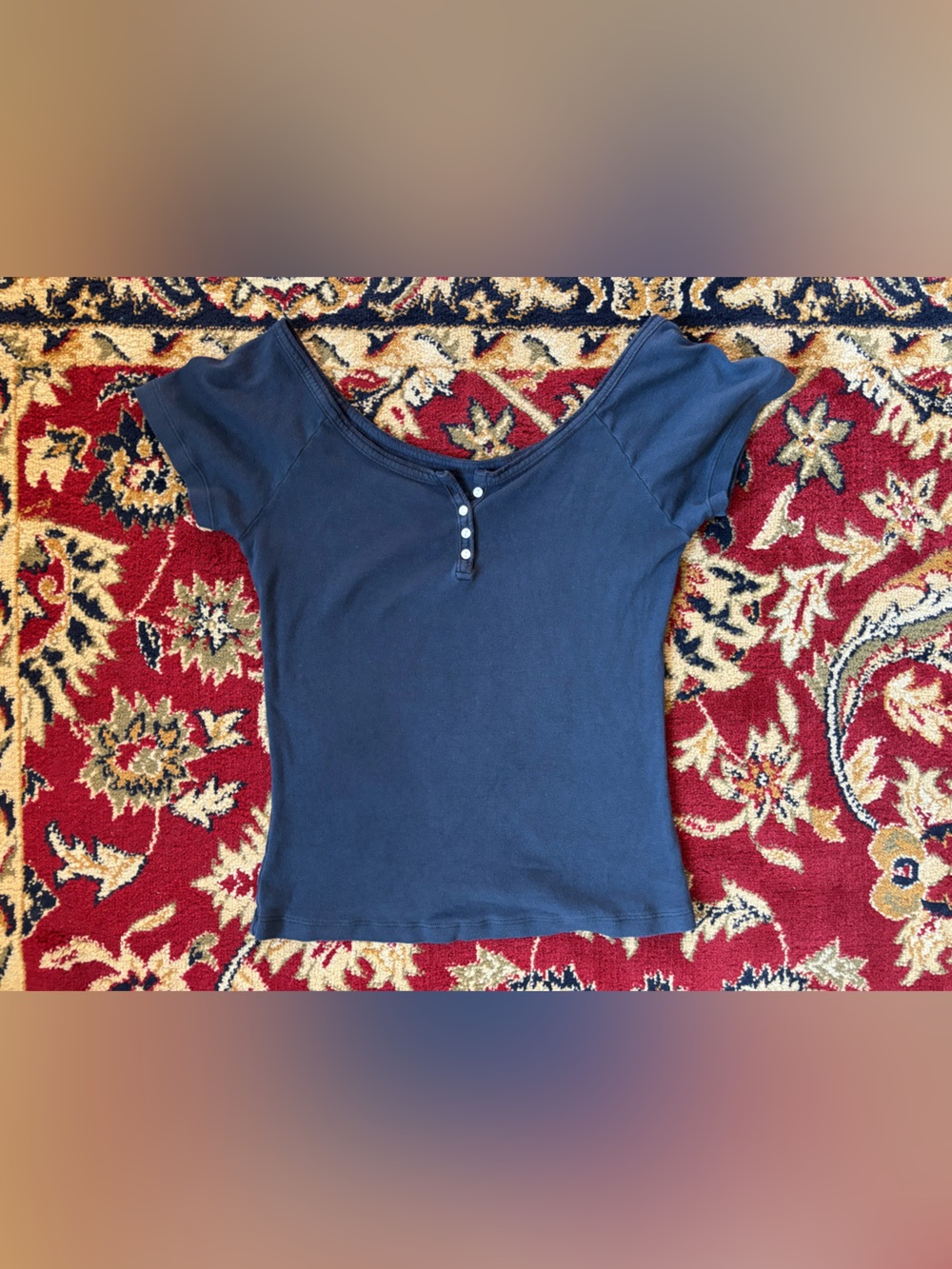 Brandy Melville Navy Short Sleeve Henley Top